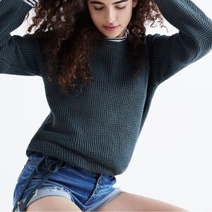 Madewell Wafflestitch Drawstring Waist Sweater Green Cozy Academia Size XS